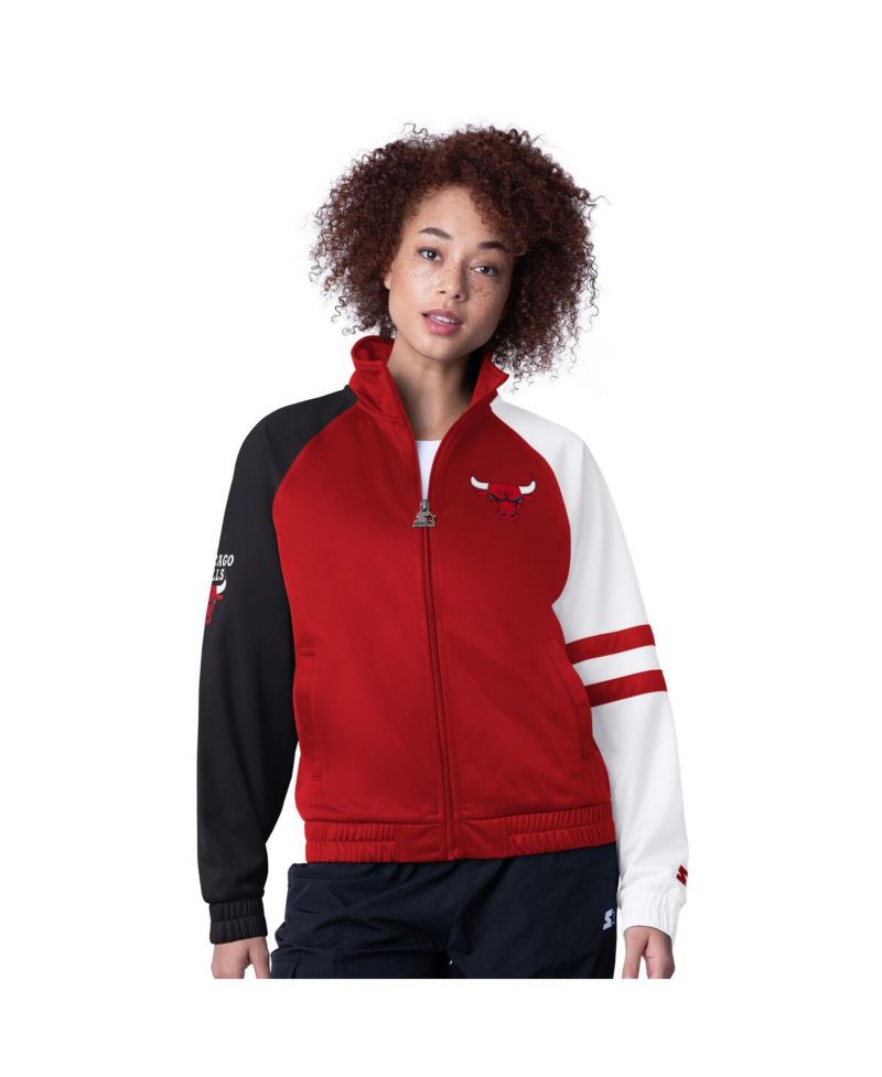 Women's Red Chicago Bulls Line Up Dolman Raglan Full-Zip Track Jacket