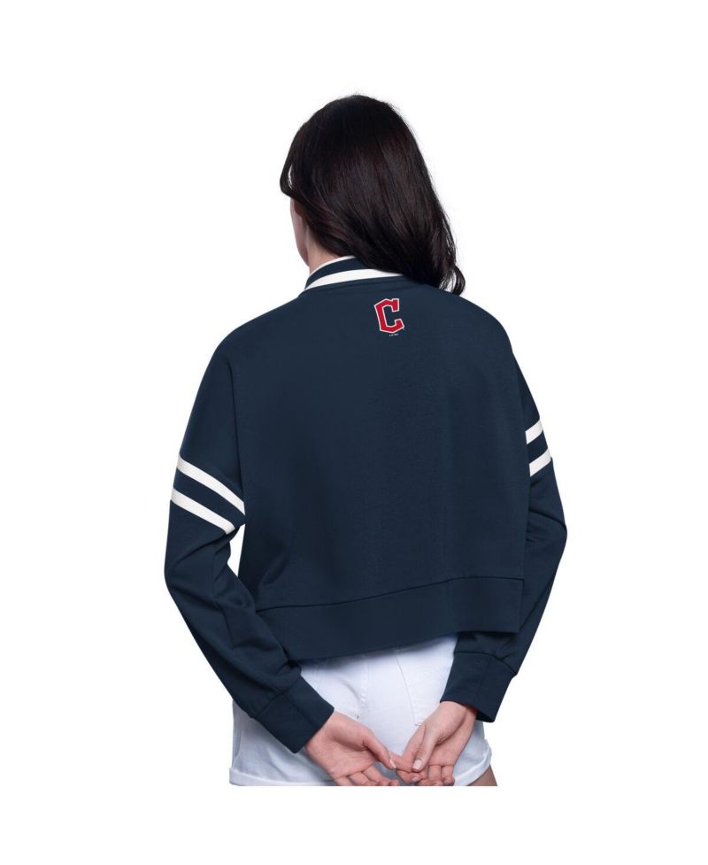 Women's Navy Cleveland Guardians Power Play Cropped Pullover Sweatshirt