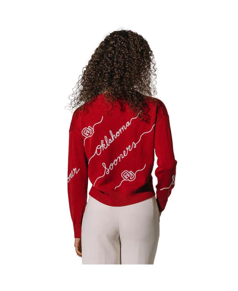 Women's Crimson Oklahoma Sooners Love Note Embroidered Pullover Sweater