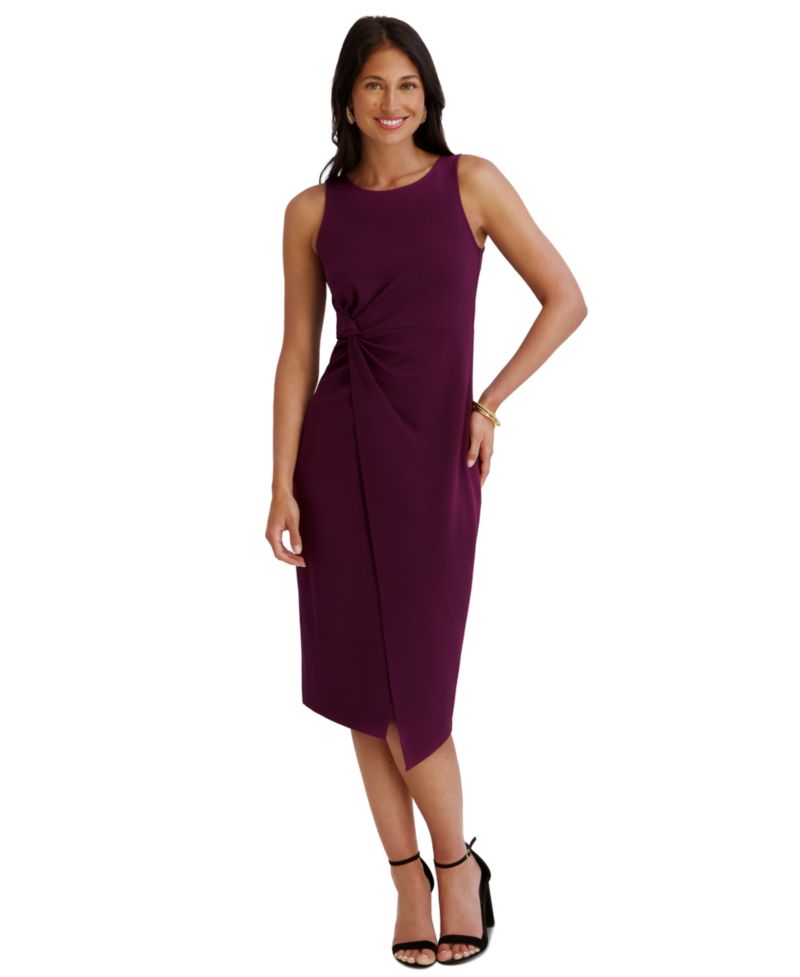 Women's Ruched Side-Twist Sleeveless Midi Dress