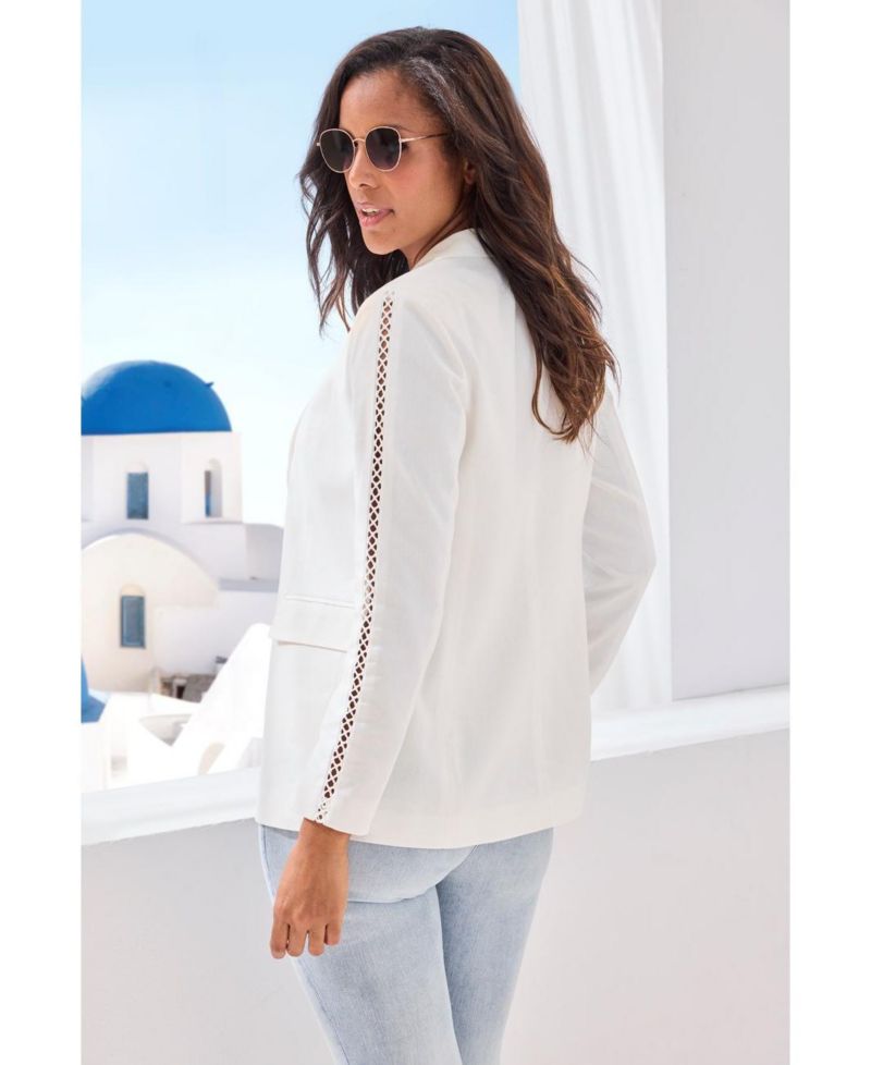 Women's Crochet Detail Linen with Pockets Blazer
