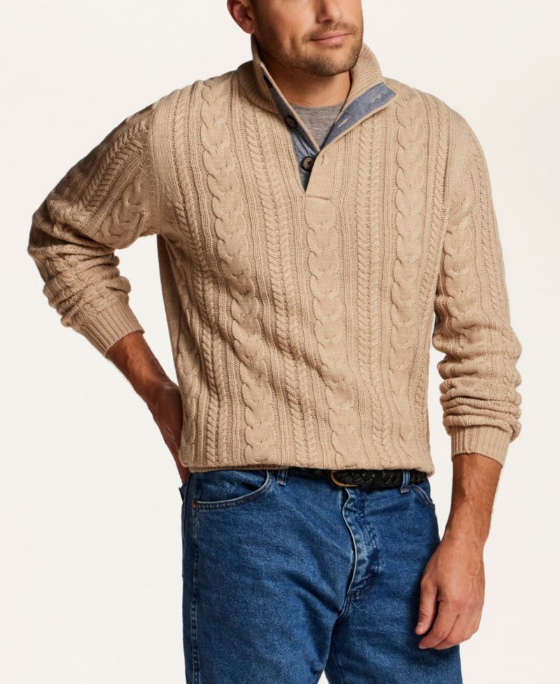Men's Cable-Knit Mock-Neck Quarter-Button Sweater