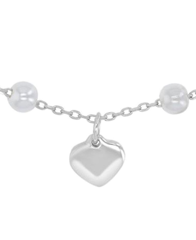 Rhodium Over Sterling Silver Cultured Pearl Station Bracelet