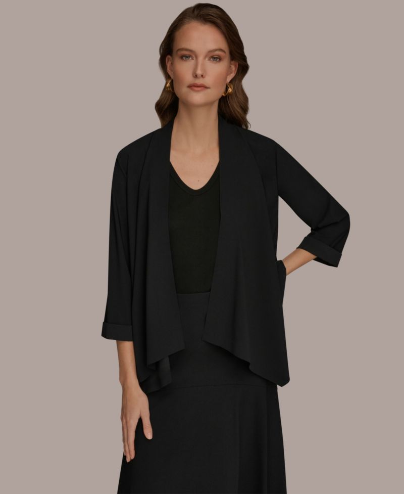 Women's Four Way Stretch Knit 3/4 Sleeve Open Front Cardigan Jacket