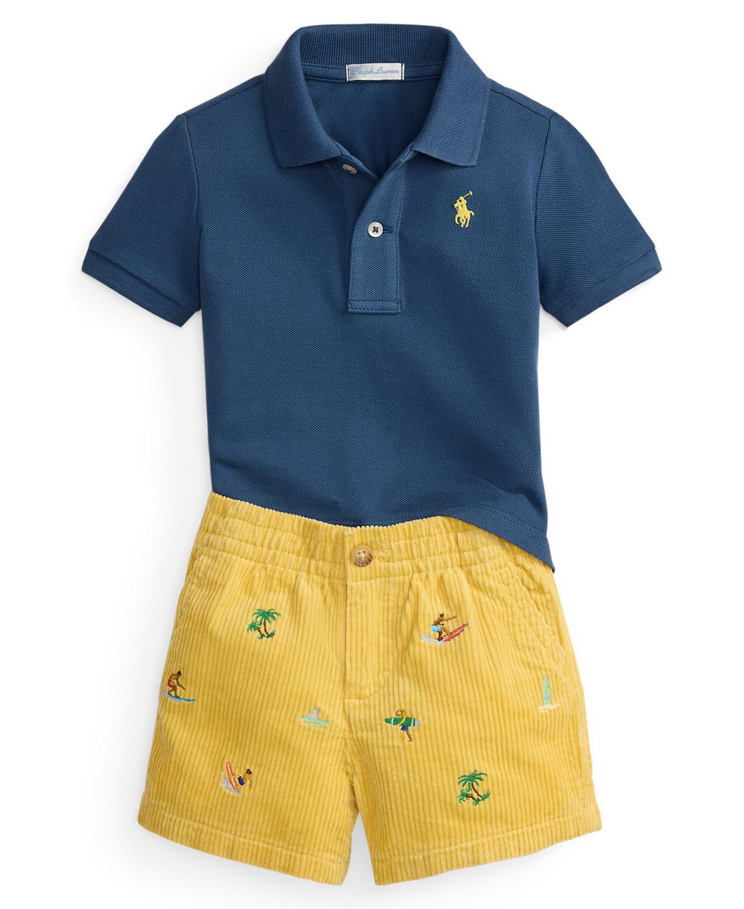 Хлопковая рубашка-поло в сеточку от Ralph Lauren для маленьких мальчиков и короткий вельветовый комплект из 2 предметов