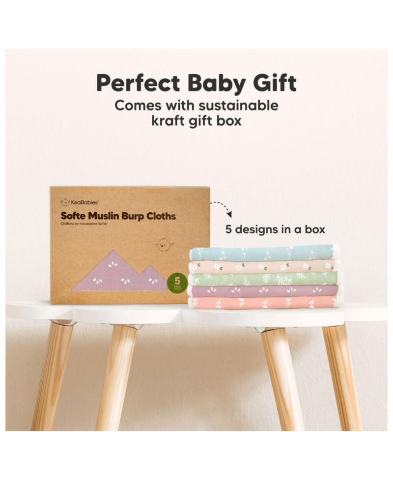 5pk Softe Muslin Burp Cloths for Baby Girls and Boys, Organic Burping Cloths for Babies, Baby Burp Clothes