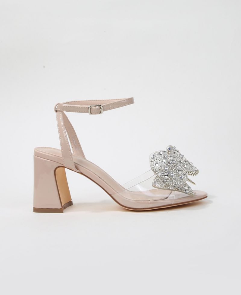 Women's Fiora Rhinestone Embellished Butterfly Bow Block Heel Dress Sandals
