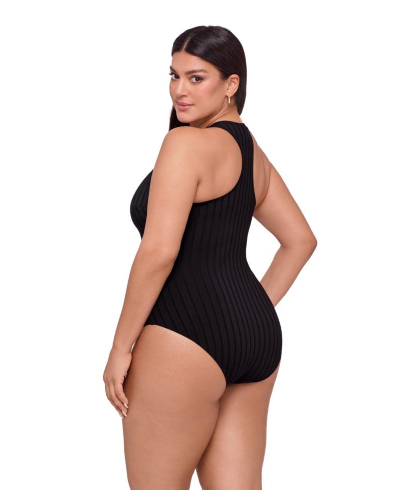Women's Smoothing and Sculpting Wide Rib Snap High Neck One-Piece Swimsuit
