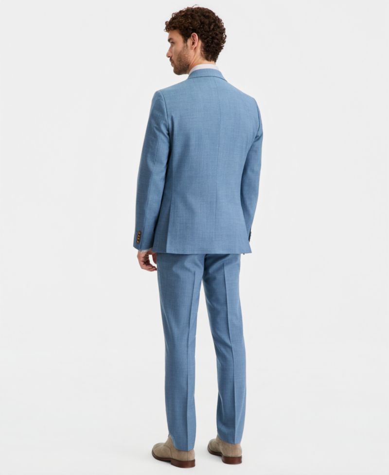 Men's Modern-Fit Wool-Blend Light Blue Solid Suit Separates