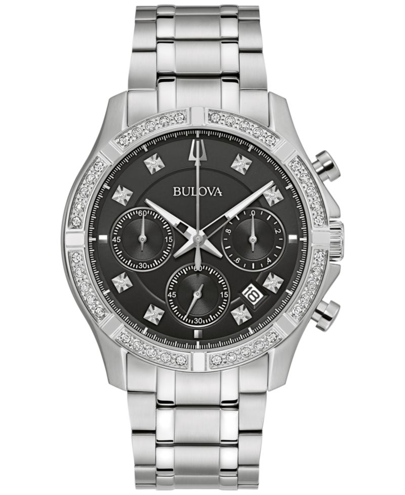 Men's Chronograph Classic Diamond (1/8 ct. t.w.) Stainless Steel Bracelet Watch 44mm, A Macy's Exclusive Style