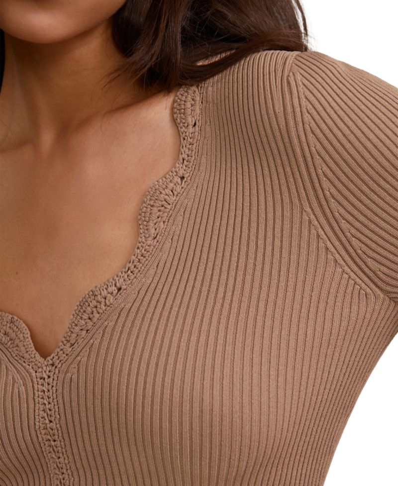 Women's Lara Crochet-Trim Rib-Knit Top