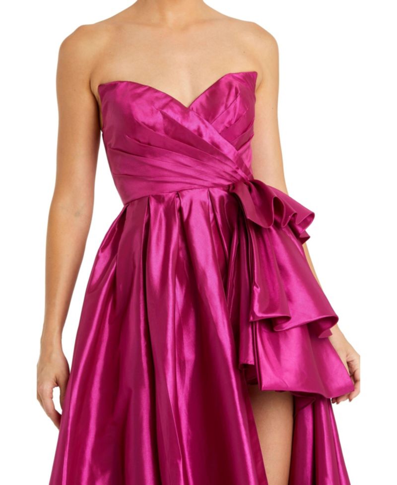 Women's Strapless Taffeta Gown With Ruffle Detail