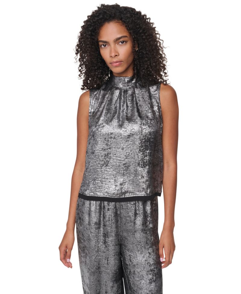 Women's Empire State Steel Mock Mock Neck Swing Cocktail Blouse
