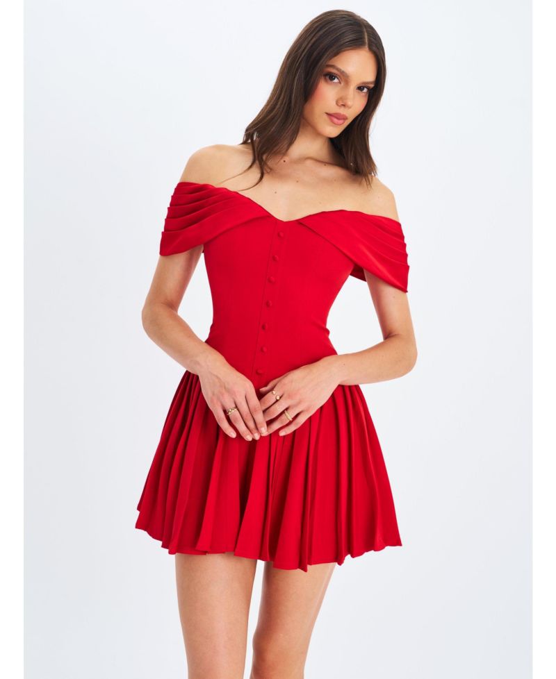 Women's Narelle Crimson Off-Shoulder Sweetheart Drop Waist Mini Dress