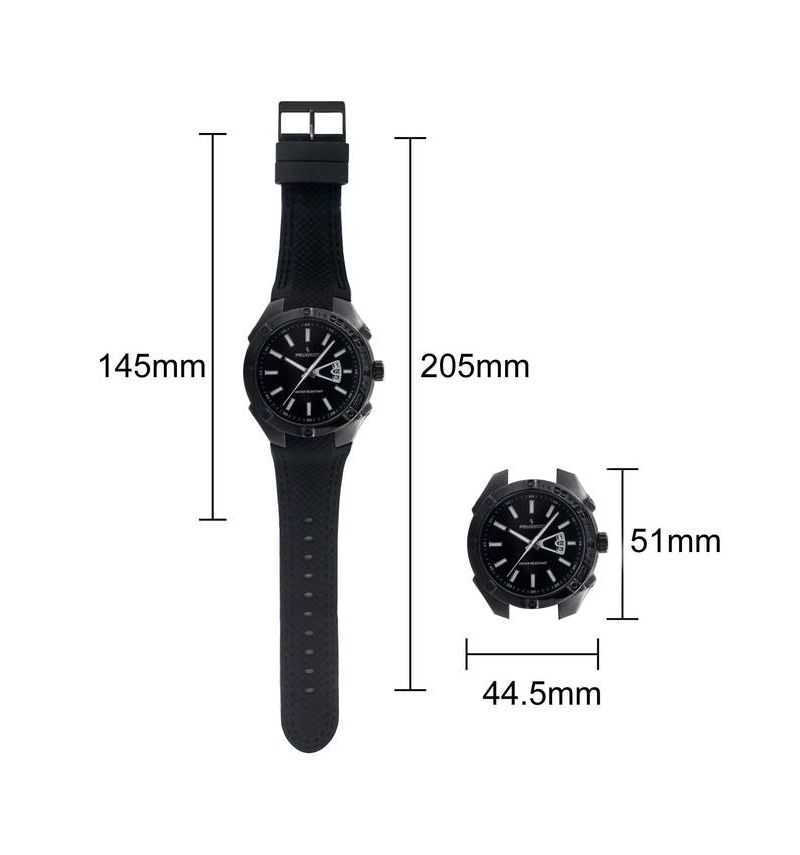 Men's 44mm Black Sport Calendar Stitched Rubber Band Watch