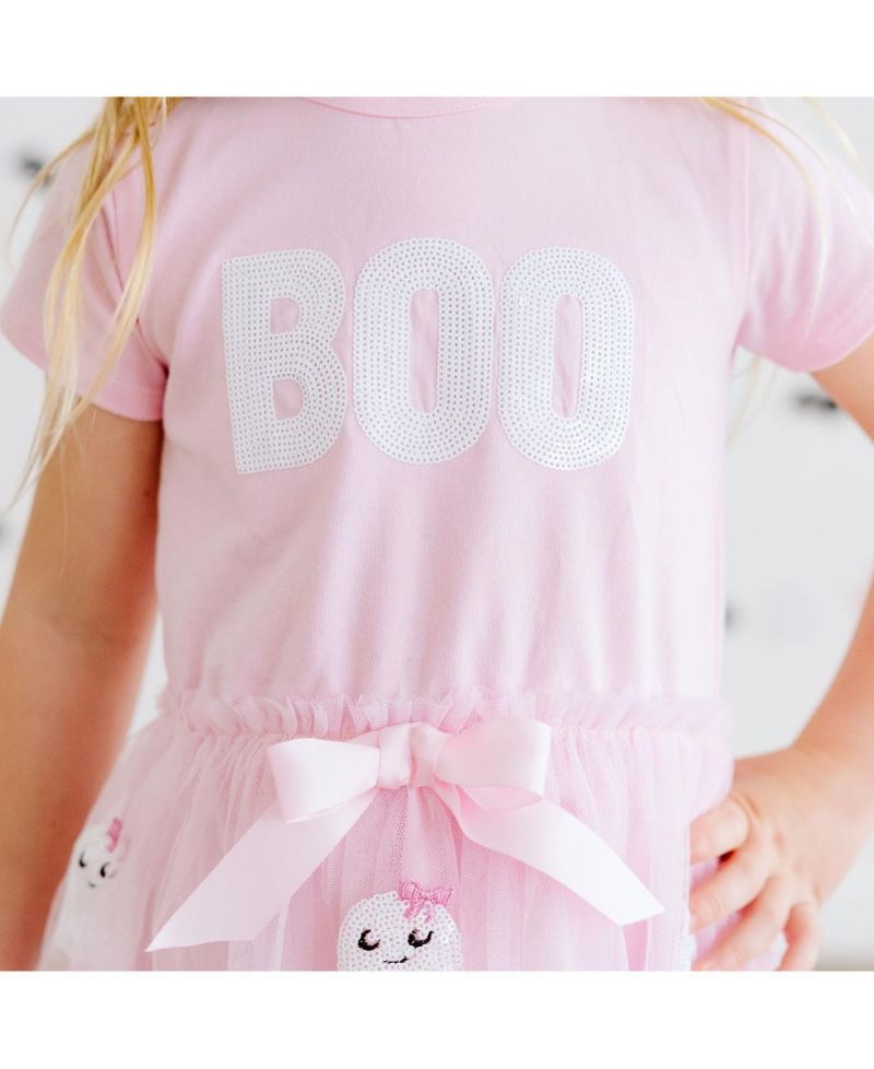 Girls' 4-16 Boo Halloween Sequin Patch Tulle Tutu Dress