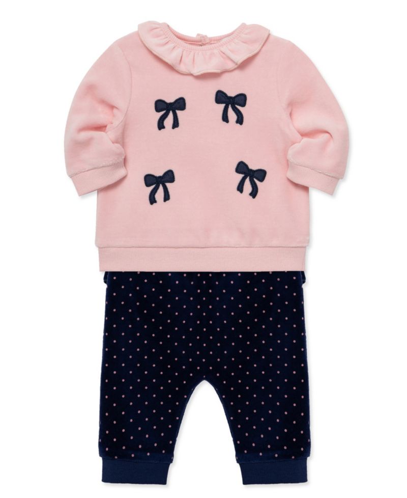 Baby Girls' Chenille Bows Velour Top and Dot Print Pants, 2-Piece Set