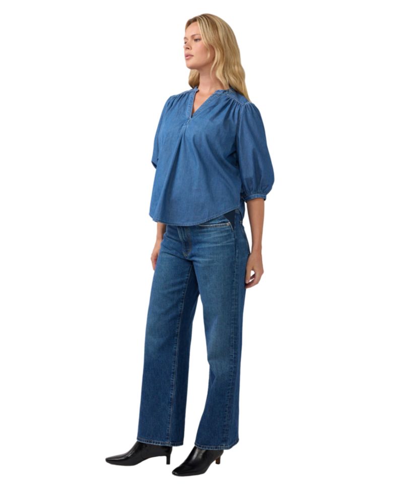 Maternity Popover Chambray Relaxed-Fit Blouse