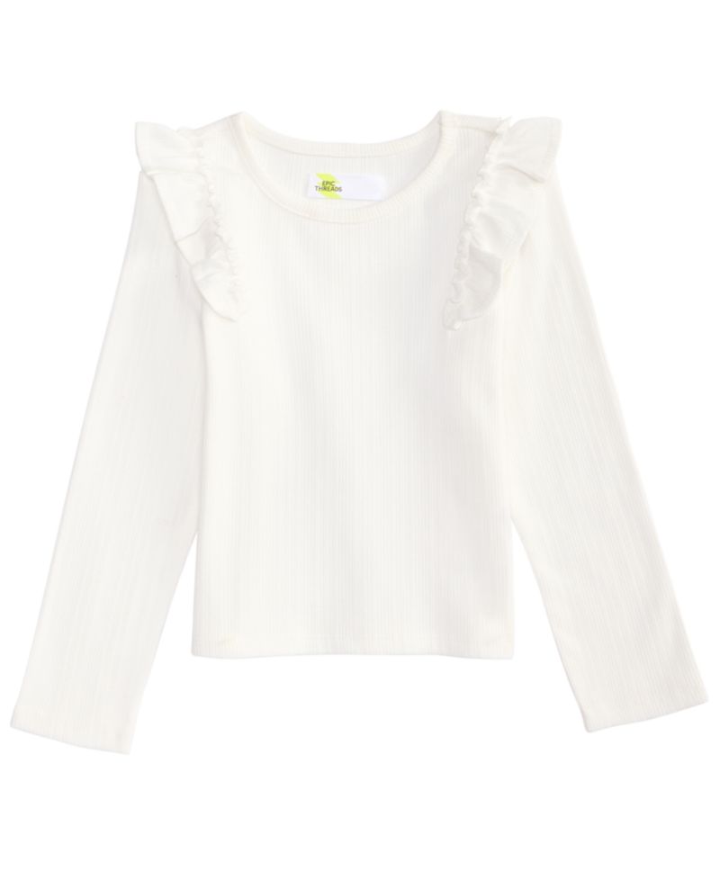 Toddler Girls' 12M-5T Long-Sleeve Ribbed Ruffled Top