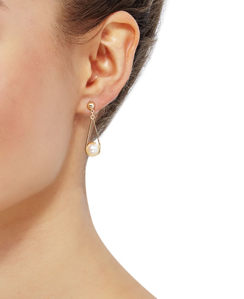 Cultured Freshwater Pearl (8mm) Wire-Wrapped Drop Earrings in 10k Gold