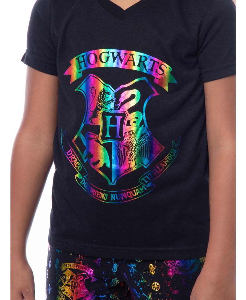 Girls' Kids Rainbow Foil Hogwarts Crest 2PC Lounge Pajama Jogger Pant Set Sleepwear