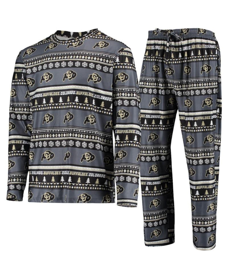 Men's Black Colorado Buffaloes Ugly Sweater Long Sleeve T-shirt and Pants Sleep Set
