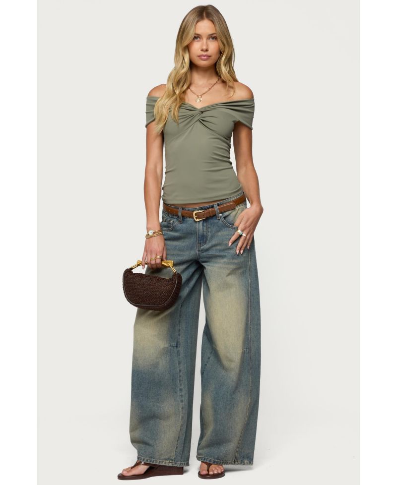 Womens Twisted Front Off Shoulder Top