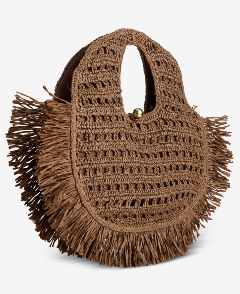 Fringe Trim Straw Tote