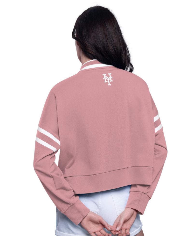 Women's Starter Pink New York Mets Power Play Cropped Pullover Sweatshirt