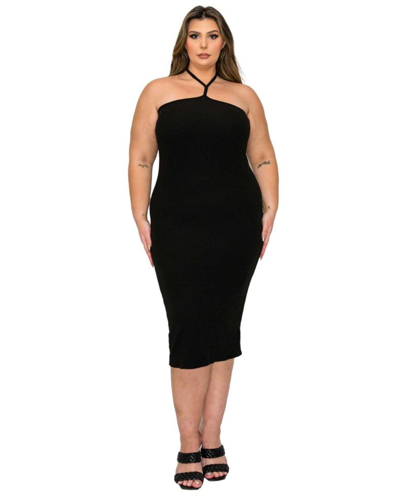 Plus Size Sienna Tie Neck Rib Dress