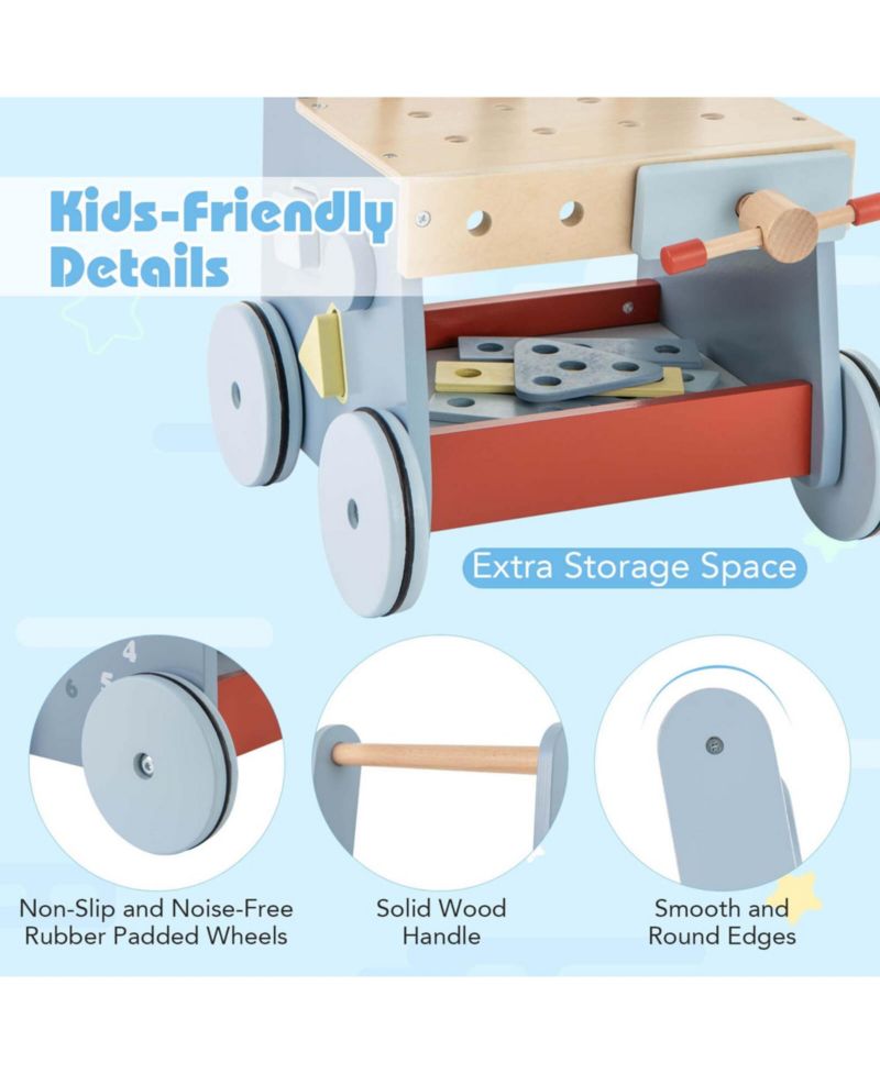 2-in-1 Wooden Baby Push Walker with Multi-Activity Center Bottom