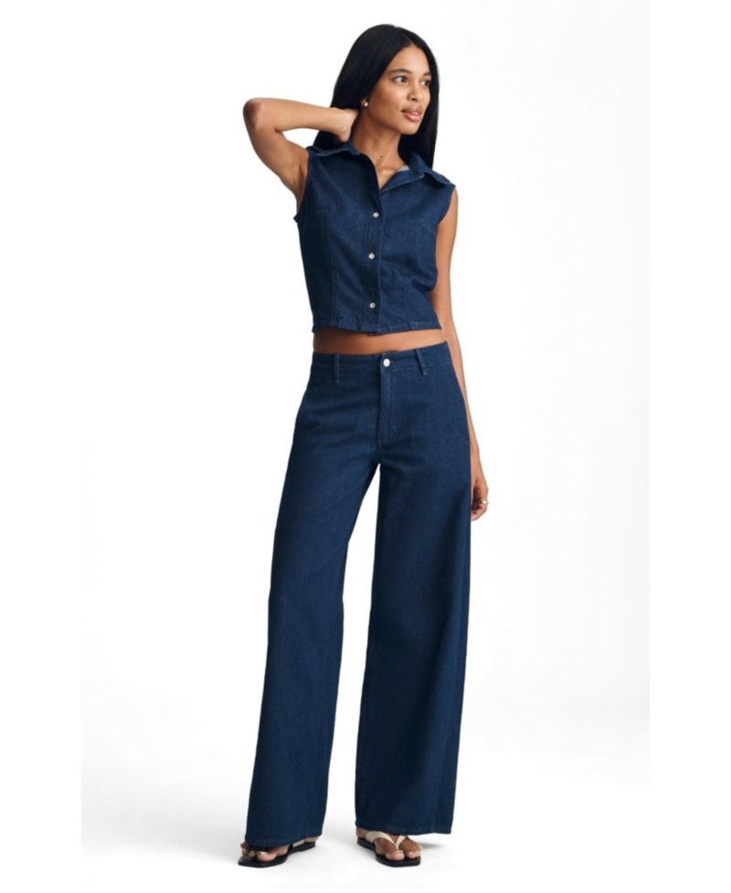 Women's Siena High Rise Wide Leg In Chino Dark Linen Denim