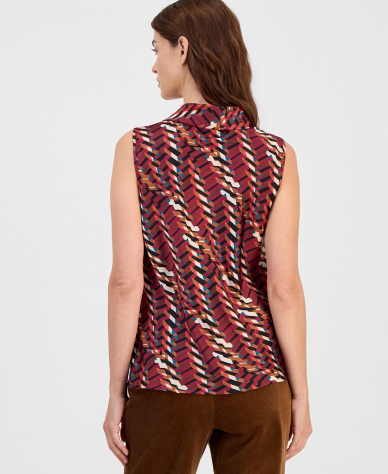 Plus Size Sailor Tie Sleeveless Geometric-Print Blouse
