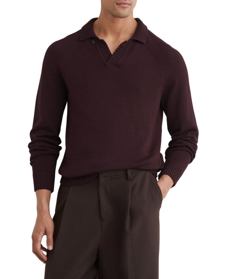 Men's Ashdown Raglan-Sleeve Open-Collar Cotton Polo Sweater