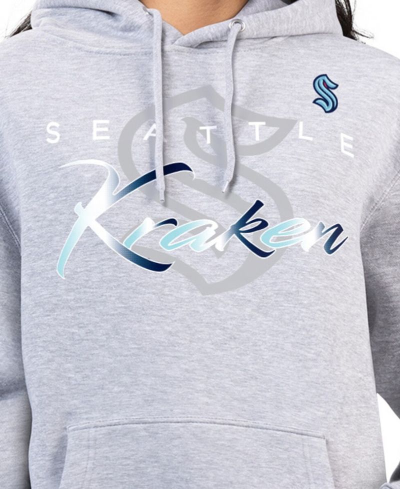 Women's Gray Seattle Kraken Shadow Logo Fleece Hoodie
