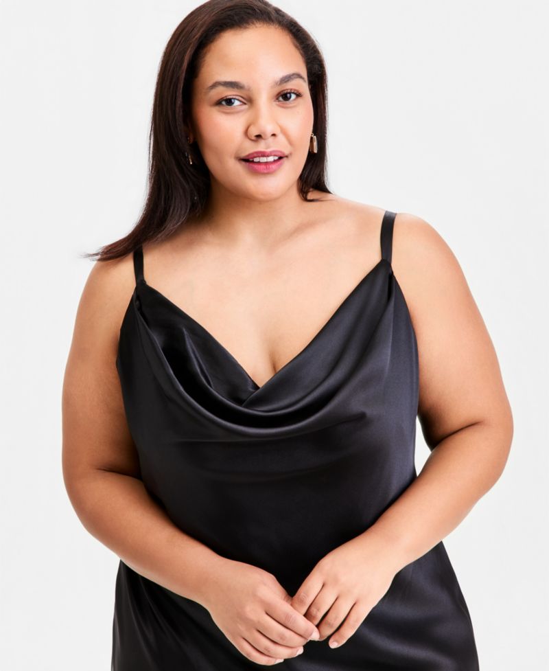 Trendy Plus Size Cowlneck Satin Gown