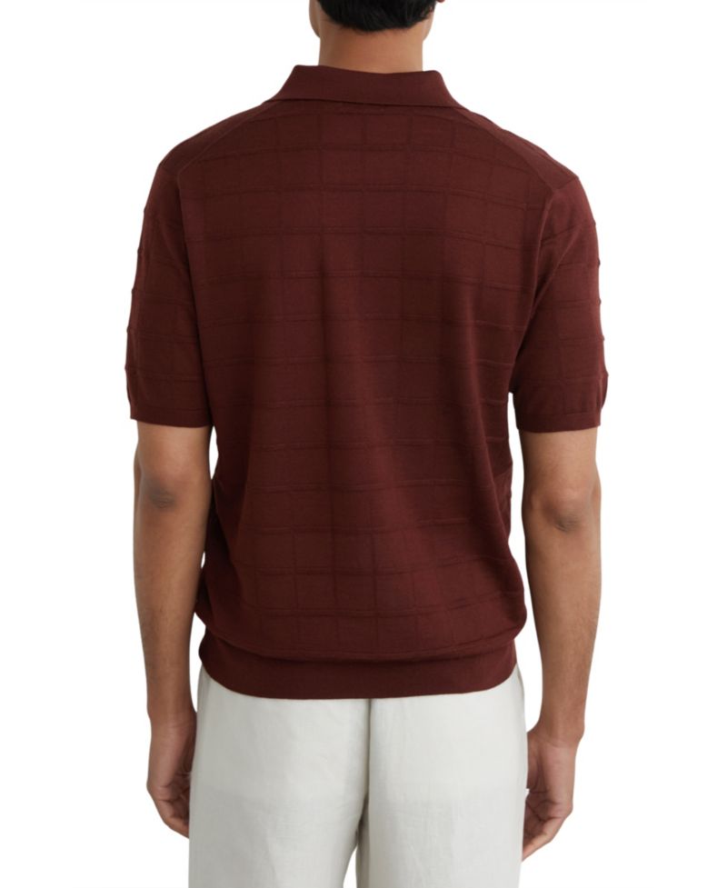 Men's Serval Open Collar Check Textured Polo Shirt
