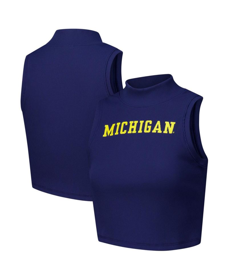 Women's Navy Michigan Wolverines Cropped Tank Top