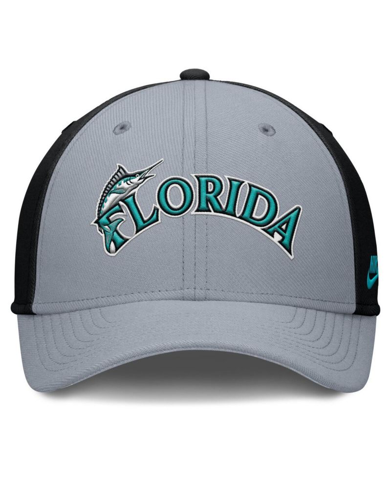 Men's Gray/Black Florida Marlins Rise Swoosh Performance Flex Hat