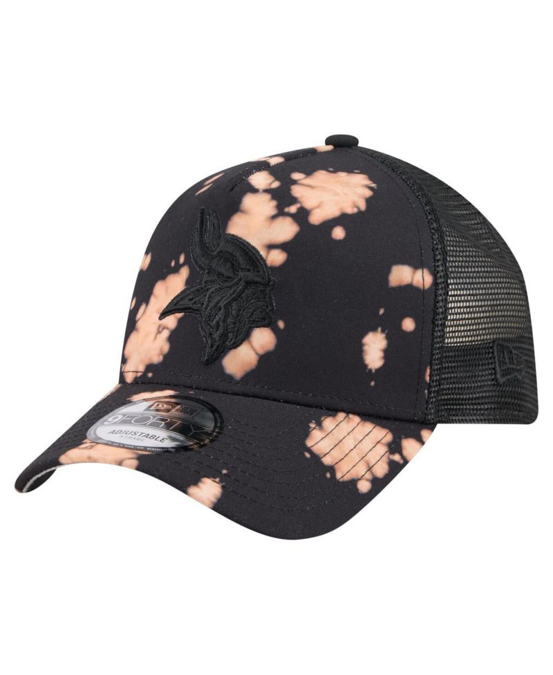 Men's Black Minnesota Vikings Bleached A-Frame 9FORTY Trucker Adjustable Hat