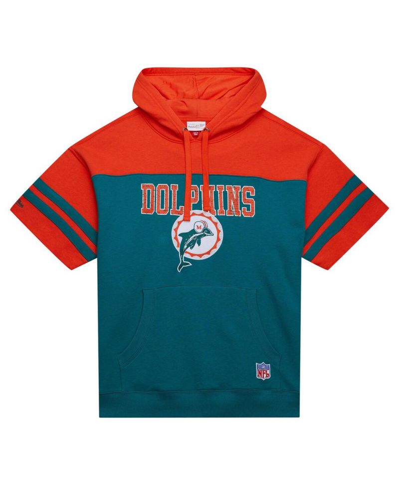 Men's Aqua Miami Dolphins Off Field Vintage-like Logo Short Sleeve Pullover Hoodie