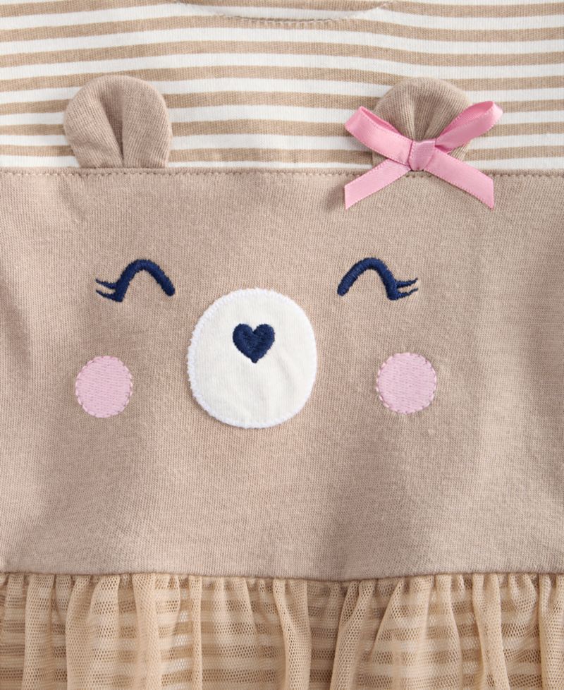 Baby Girls' 0M-24M Striped Bear Skirted Sunsuit