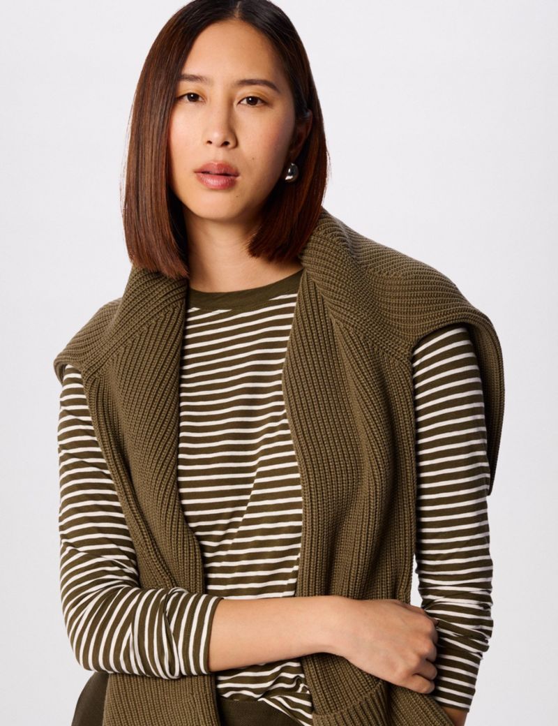 Women's Stripe Crew Neck Pocket Top