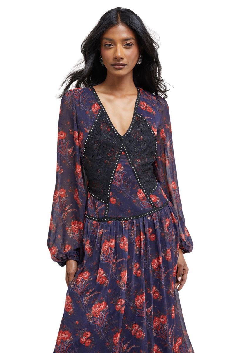 Women's Plunge Neck Pleated Maxi Dress