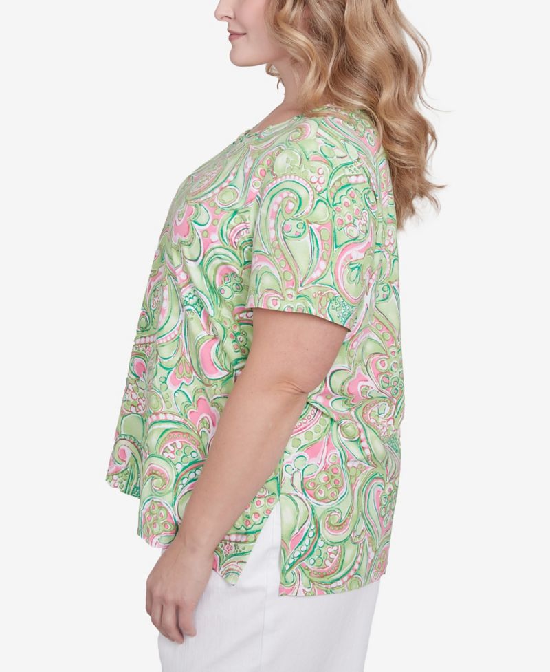 Plus Size Abstract Scroll Crew Neck Top