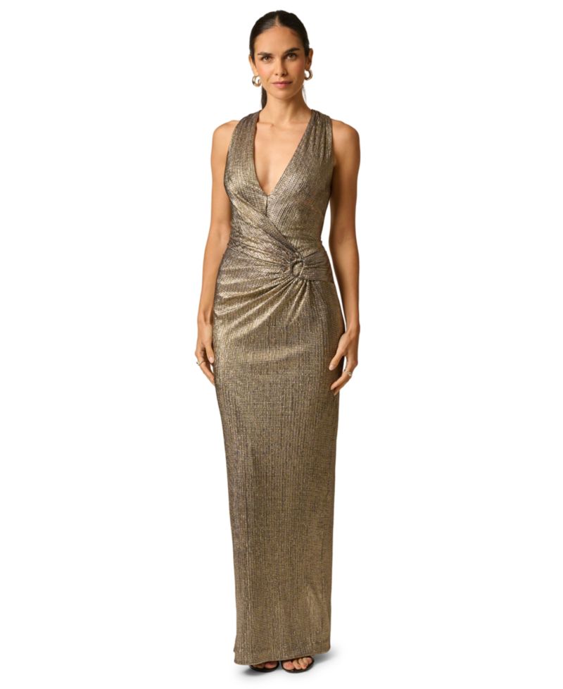 Women's V-Neck Metallic Long Gown