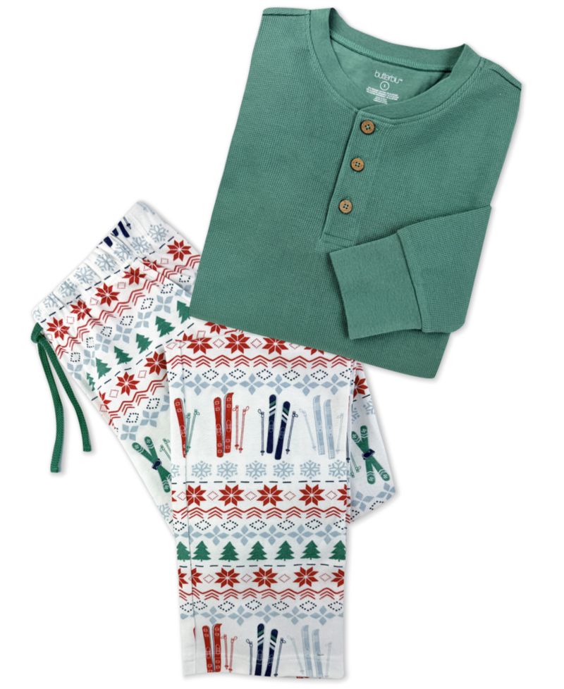 Girls' Long-Sleeve Cotton Henley Pajama, 2-Piece Set