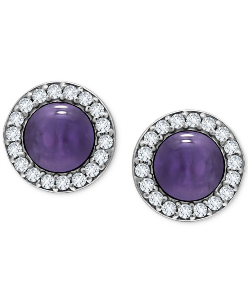 Onyx & Cubic Zirconia Halo Stud Earrings in Sterling Silver