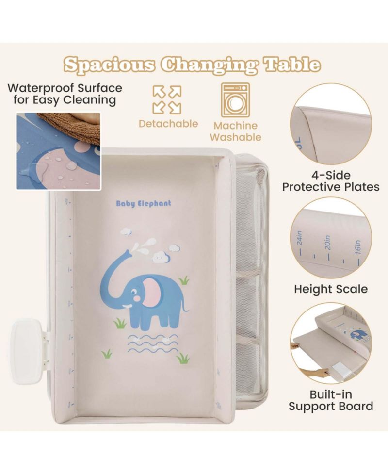 Portable Baby Changing Table with Wheels Adjustable Height Large Storage Rack