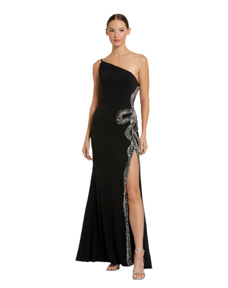 Women's One Shoulder Jersey Gown With Embellished Cut Out